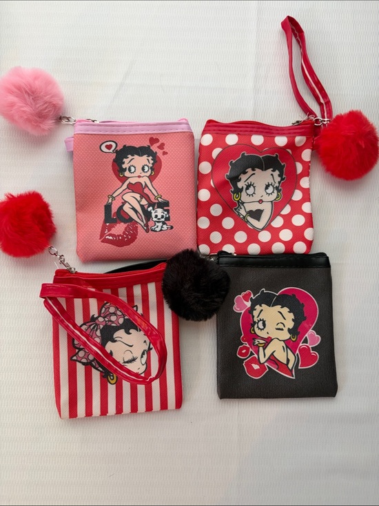 Betty Boop Handbags - Pick (1) Betty Boop Mini Wristlets with matching pompom
3 1/2” x 4 1/2”
